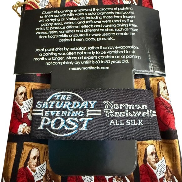 NWT Norman Rockwell Benjamin Franklin Silk Tie The Saturday Evening Post 56" - Picture 6 of 9